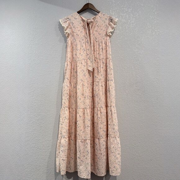 Free the Roses Orange Eyelet Tiered Embroidered Midi Dress Size Small Floral - Picture 3 of 13